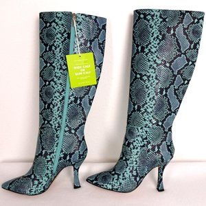 Gianni Bini Lennoxe Snake Print Boots Blue / Teal - Tall Boots Size 5.5